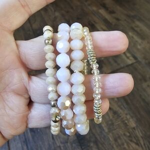 4 Beaded Bracelets Pink, Rose Gold